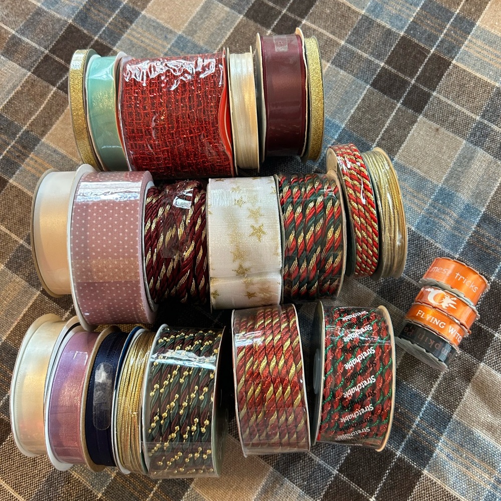 24 pc lot of crafters ribbon, various colors, and sizes and patterns